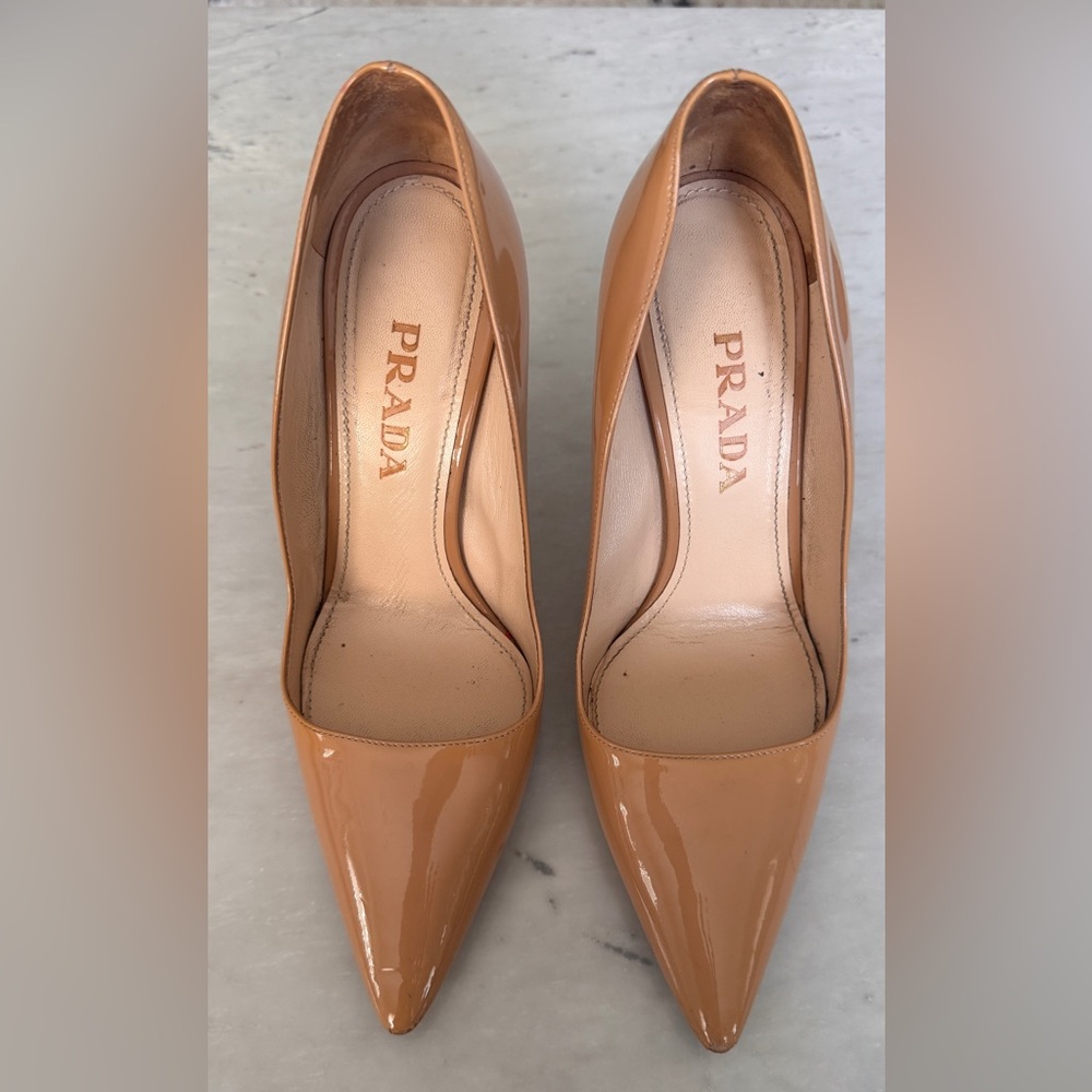 Prada Tan Patent Leather Heels